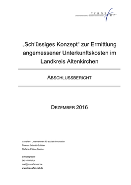 „Schlüssiges Konzept“ Zur Ermittlung Angemessener Unterkunftskosten Im Landkreis Altenkirchen