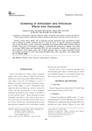 Screening of Antioxidant and Anticancer Effects from Flavonoids