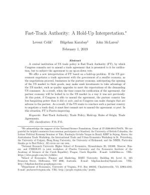 Fast-Track Authority: a Hold-Up Interpretation.⇤