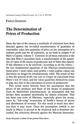 The Determination of Prices of Production