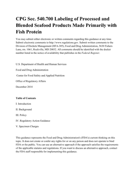 Labeling of Processed and Blended Seafood Products Made Primarily with Fish Protein