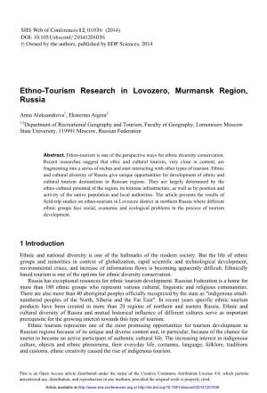 Ethno-Tourism Research in Lovozero, Murmansk Region, Russia
