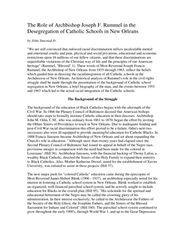 The Role of Archbishop Joseph F. Rummel in the Desegregation of Catholic Schools in New Orleans by John Smestad Jr