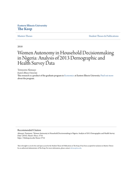 Women Autonomy in Household Decisionmaking in Nigeria