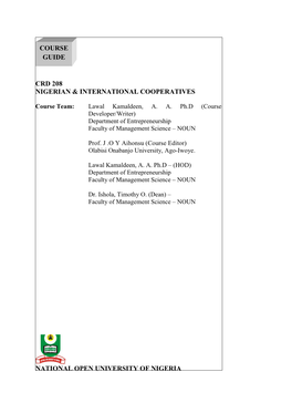 Crd 208 Nigerian & International Cooperatives
