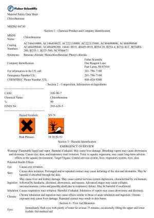 Material Safety Data Sheet Chlorobenzene MSDS# 04730