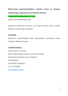 Molar-Incisor Hypomineralisation: Narrative Review on Etiology, Epidemiology, Diagnostics and Treatment Decision