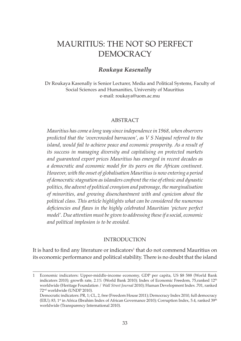 Mauritius: the Not So Perfect Democracy