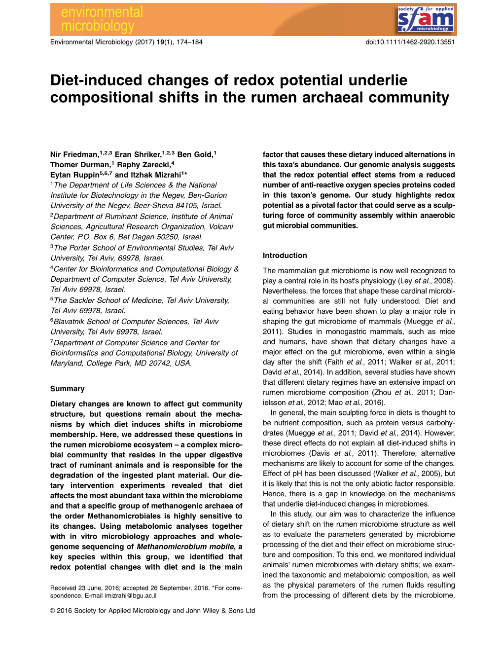 Diet-Induced Changes of Redox Potential Underlie Compositional Shifts in the Rumen Archaeal Community