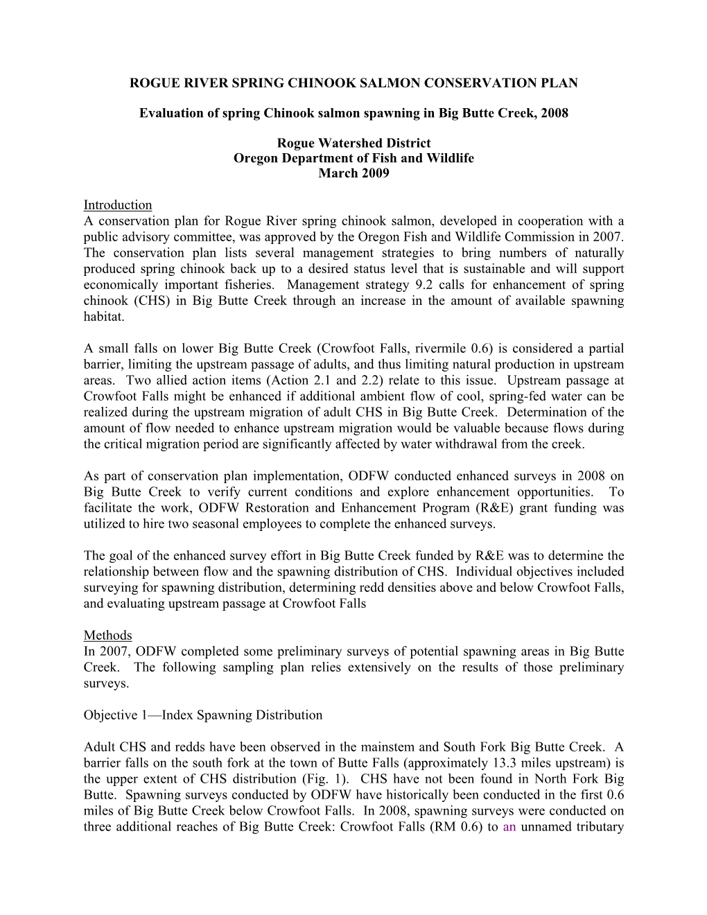 Evaluation of Spring Chinook Salmon Spawning in Big Butte Creek, 2009