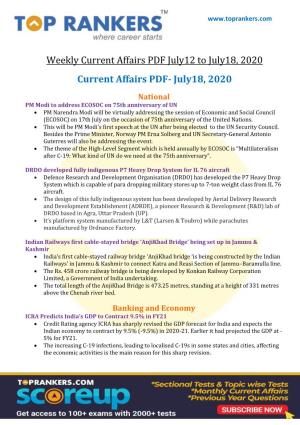 Current Affairs PDF July12 to July18, 2020