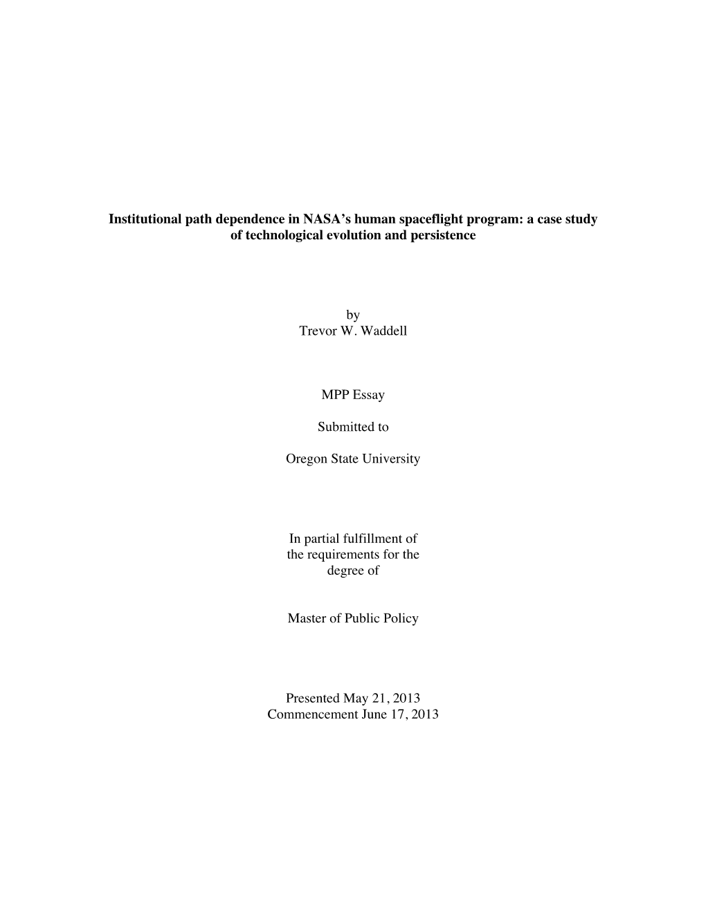 Institutional Path Dependence in NASA's