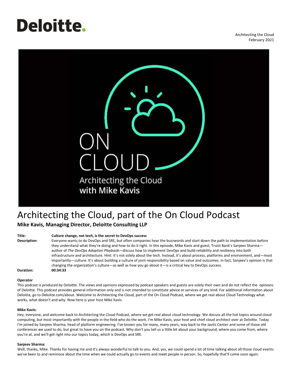 Architecting the Cloud, Part of the on Cloud Podcast Mike Kavis, Managing Director, Deloitte Consulting LLP