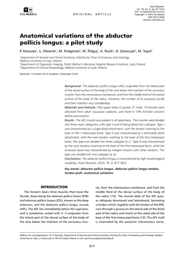 Anatomical Variations of the Abductor Pollicis Longus: a Pilot Study P