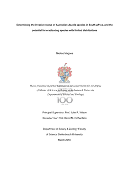 Thesis Presented in Partial Fulfilment of the Requirements for the Degree Of