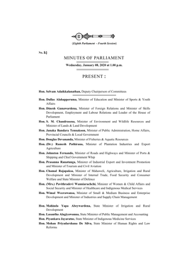 Minutes of Parliament for 08.01.2020