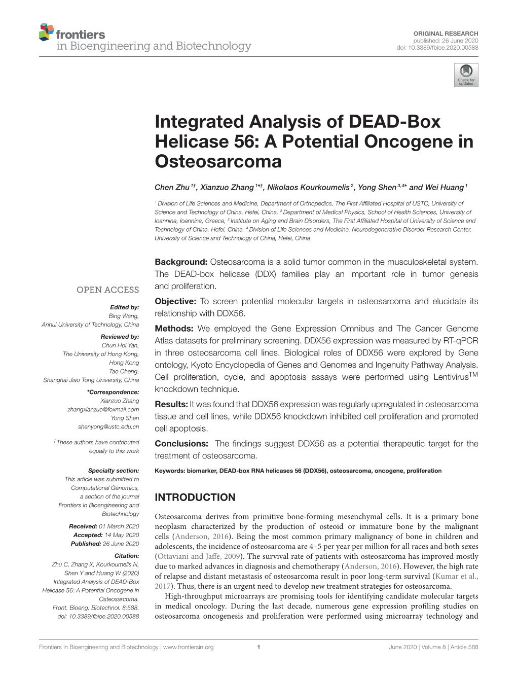 Integrated Analysis of DEAD-Box Helicase 56: a Potential Oncogene in Osteosarcoma