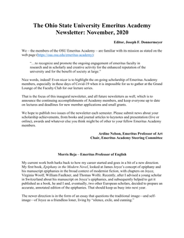 The Ohio State University Emeritus Academy Newsletter: November, 2020