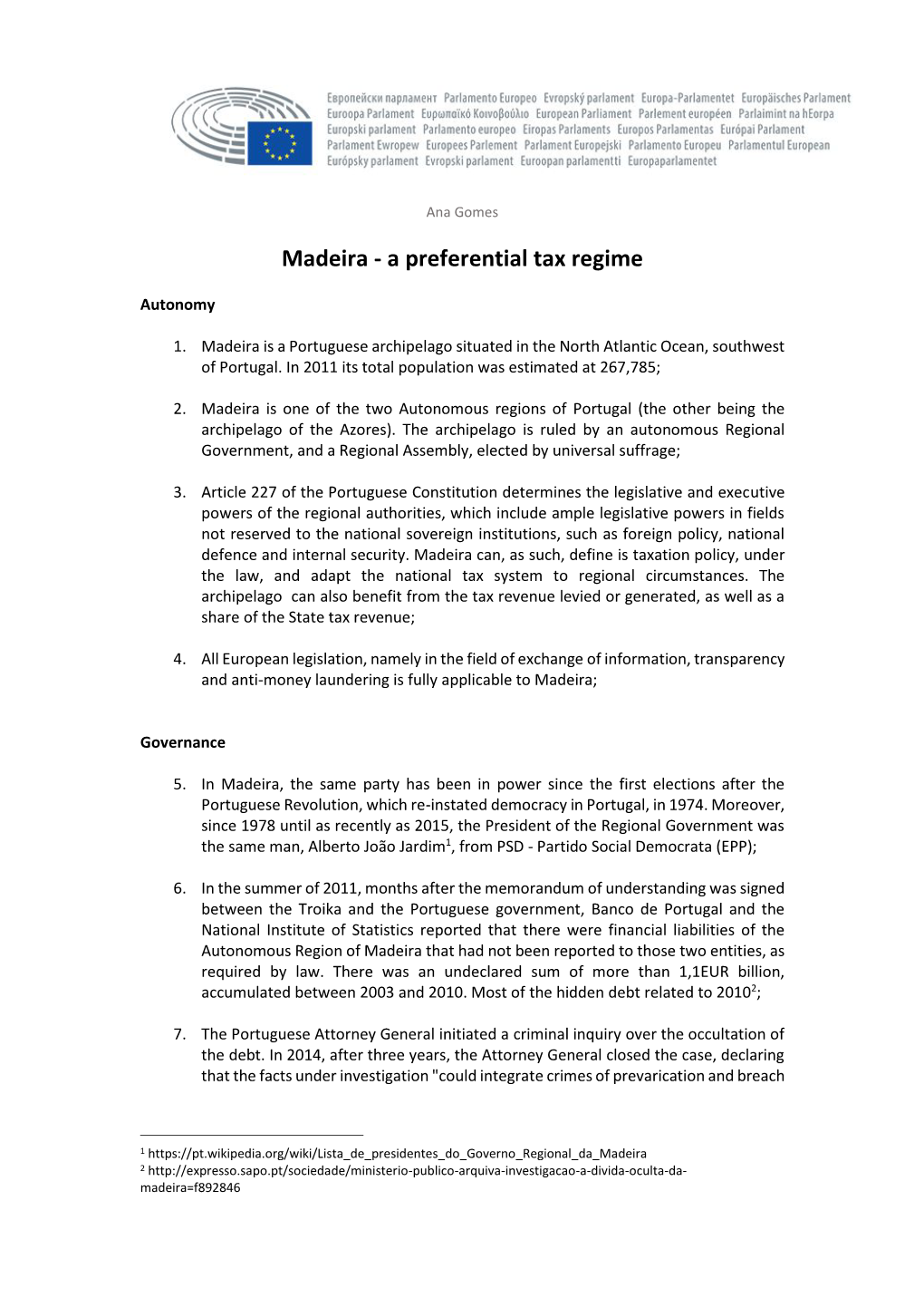 Madeira - a Preferential Tax Regime