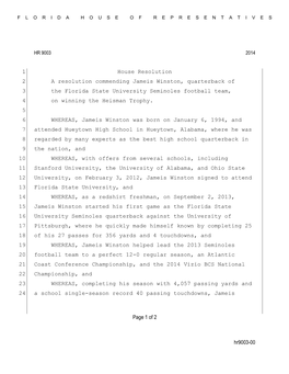 Hr9003-00 Page 1 of 2 House Resolution 1 a Resolution