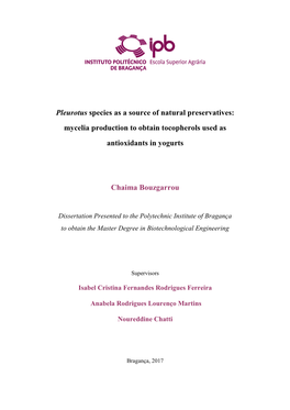 Pleurotus Species As a Source of Natural Preservatives: Mycelia Production to Obtain Tocopherols Used As Antioxidants in Yogurts