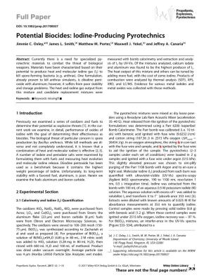 Potential Biocides: Iodine-Producing Pyrotechnics Full Paper