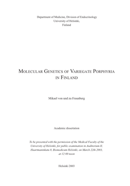 Molecular Genetics of Variegate Porphyria in Finland