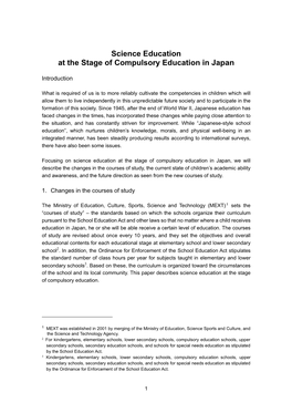 Science Education at the Stage of Compulsory Education in Japan