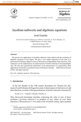 Jacobian Nullwerte and Algebraic Equations ✩
