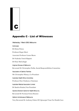 Appendix C - List of Witnesses 259