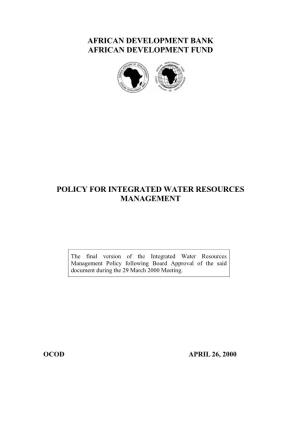 Policy for Integrated Water Resources Management