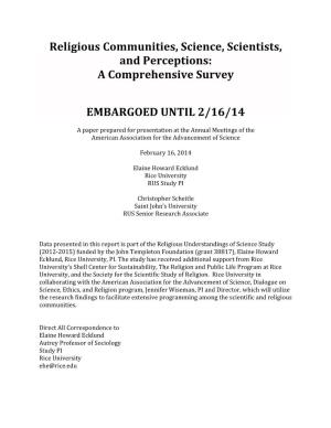 Religious Communities, Science, Scientists, and Perceptions: a Comprehensive Survey
