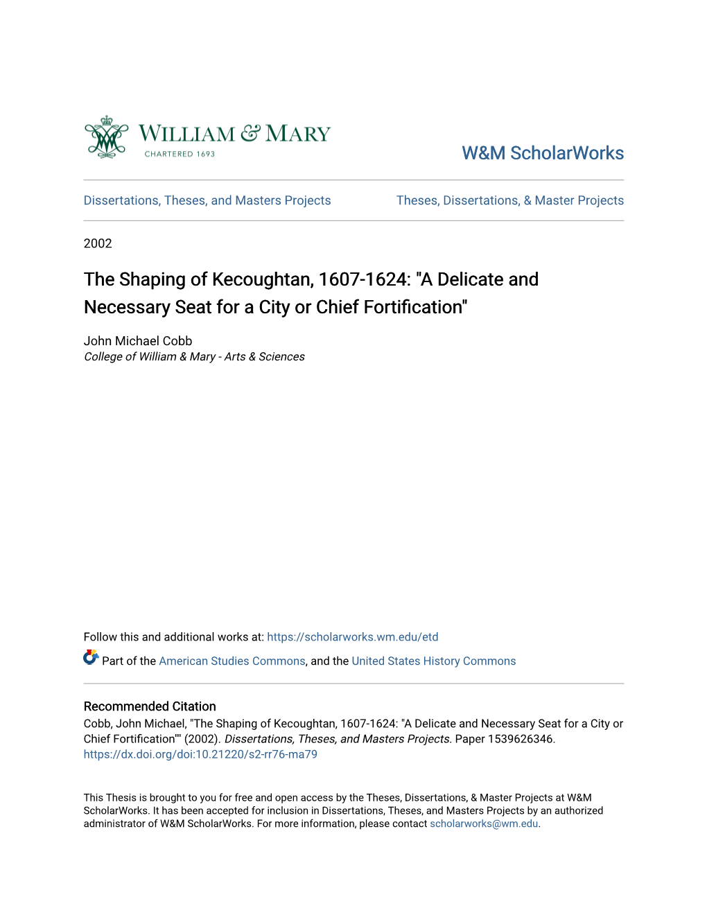 The Shaping of Kecoughtan, 1607-1624: 