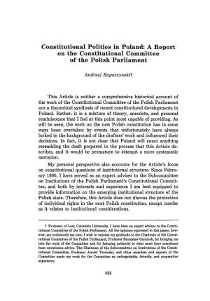Constitutional Politics in Poland: a Report on the Constitutional Committee of the Polish Parliament