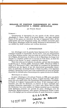 Biologie Et Position Taxonomique Du Genre Atractogyne L. Pierre