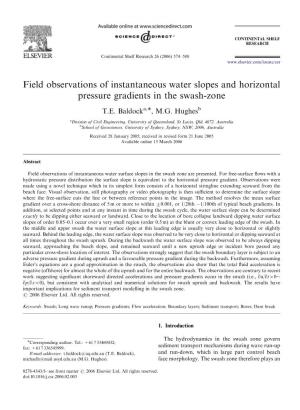 Field Observations of Instantaneous Water Slopes and Horizontal Pressure Gradients in the Swash-Zone
