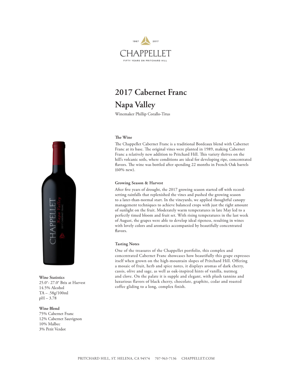 2017 Cabernet Franc Napa Valley Winemaker Phillip Corallo-Titus