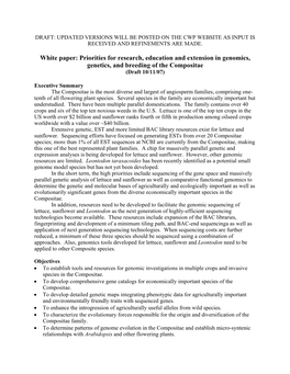 White Paper: Priorities for Research, Education and Extension in Genomics, Genetics, and Breeding of the Compositae (Draft 10/11/07)