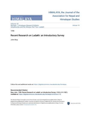 Recent Research on Ladakh: an Introductory Survey