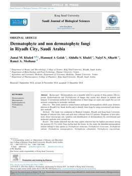 Dermatophyte and Non Dermatophyte Fungi in Riyadh City, Saudi Arabia