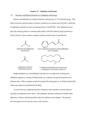 Chapter 14 – Aldehydes and Ketones