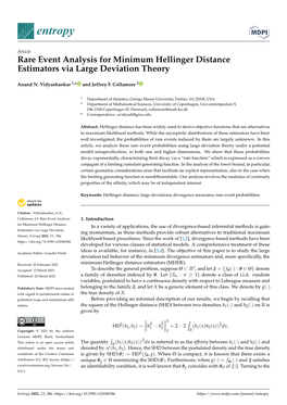 Rare Event Analysis for Minimum Hellinger Distance Estimators Via Large Deviation Theory