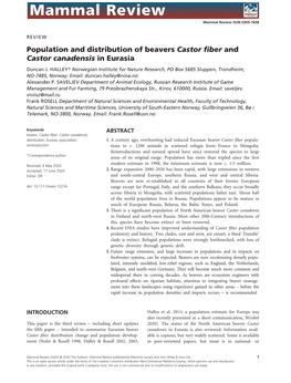 Population and Distribution of Beavers Castor Fiber and Castor Canadensis in Eurasia Duncan J