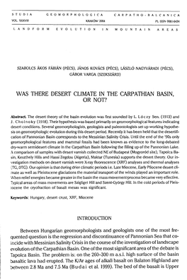 Was There Desert Climate in the Carpathian Basin, Or Not?
