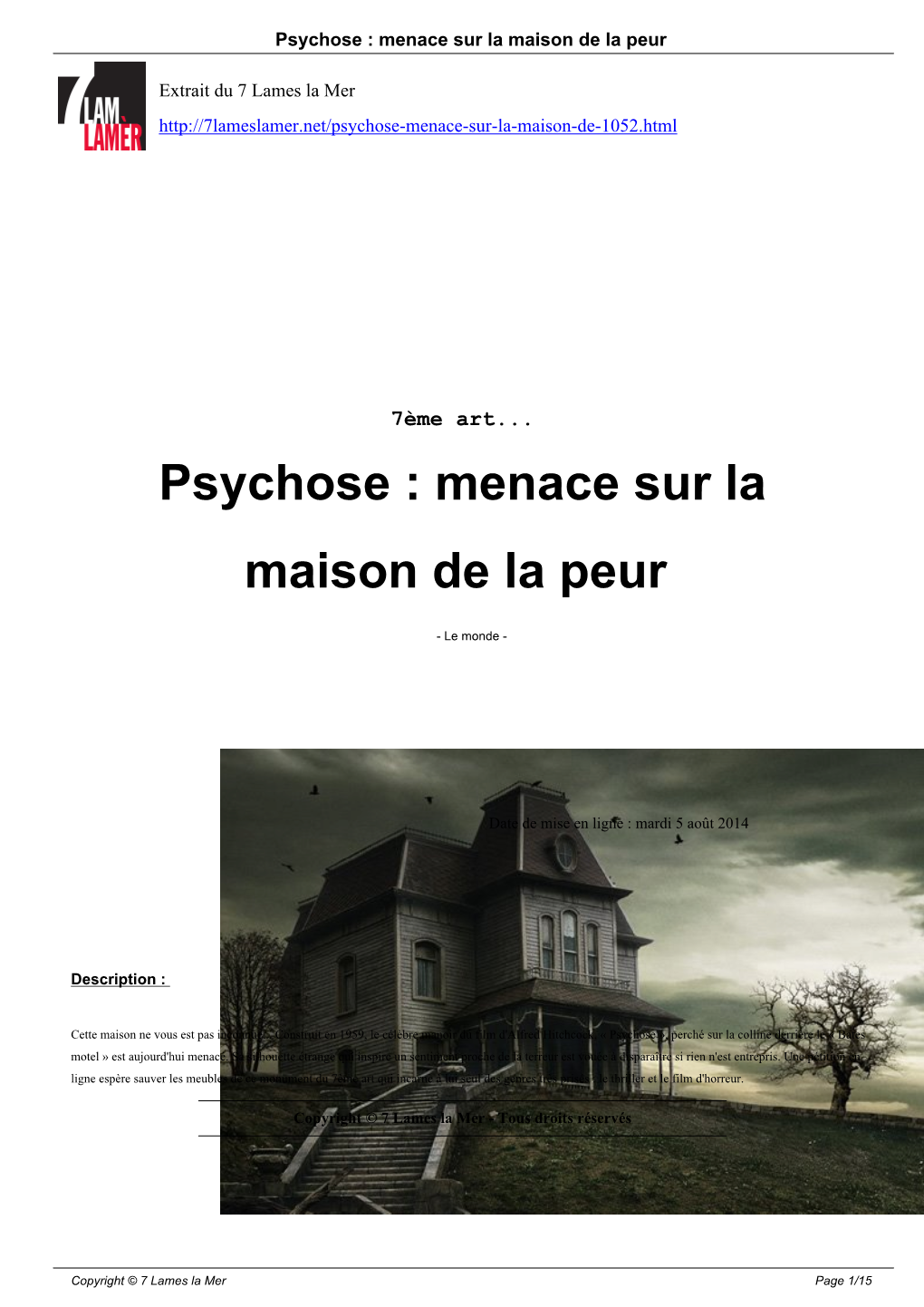 Psychose : Menace Sur La Maison De La Peur