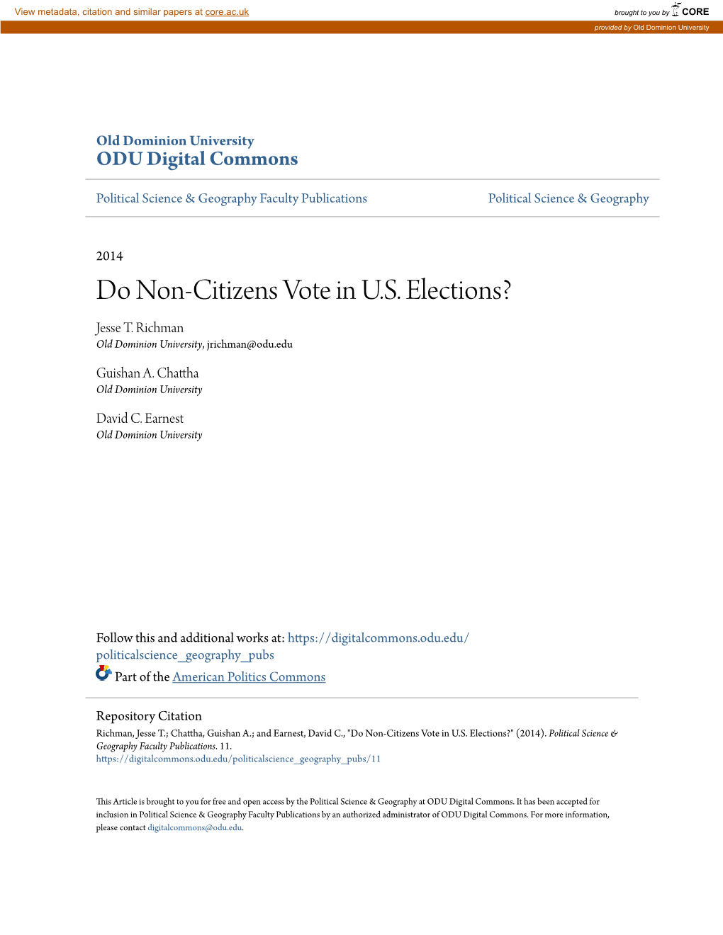 Do Non-Citizens Vote in U.S. Elections? Jesse T