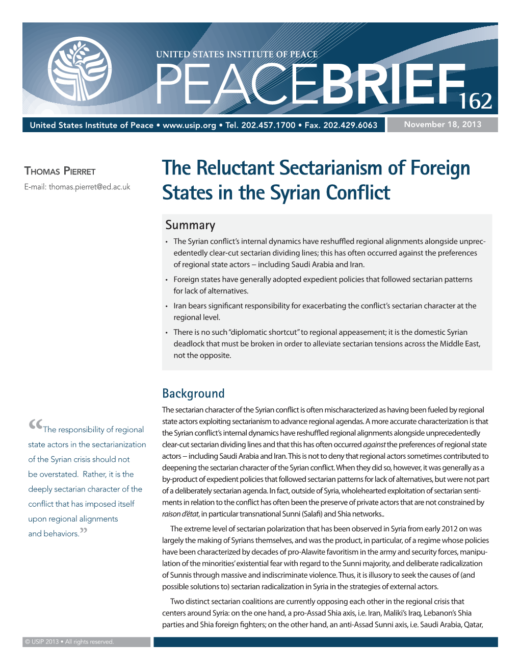 The Reluctant Sectarianism of Foreign States in the Syrian Conflict