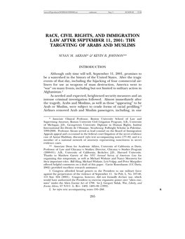 Race, Civil Rights, and Immigration Law After September 11, 2001: the Targeting of Arabs and Muslims