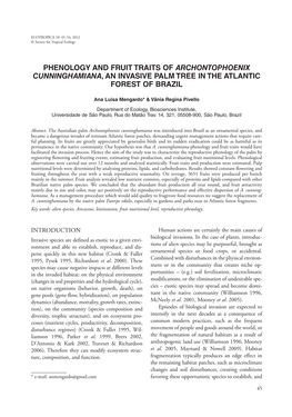Phenology and Fruit Traits of Archontophoenix Cunninghamiana, an Invasive Palm Tree in the Atlantic Forest of Brazil