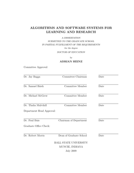 Algorithms and Software Systems for Learning and Research